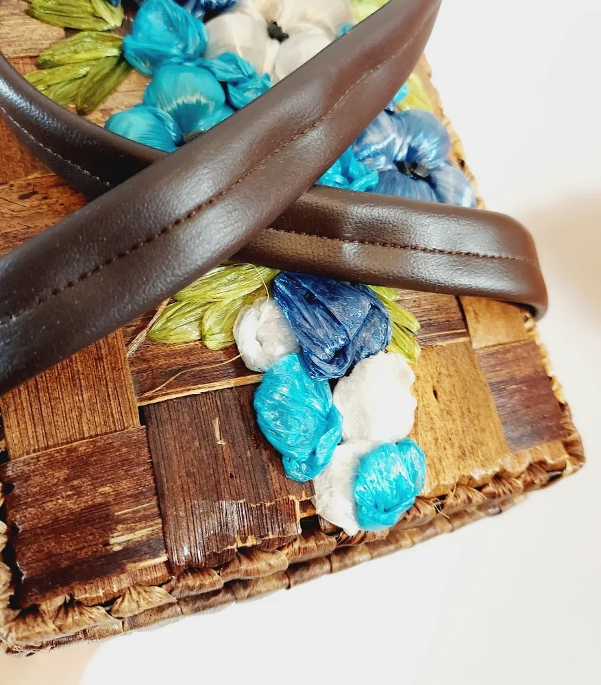 Vintage 50s 60s rockabilly pinup Hawaiian tiki bombshell wicker rattan purse bag - Picture 4 of 8